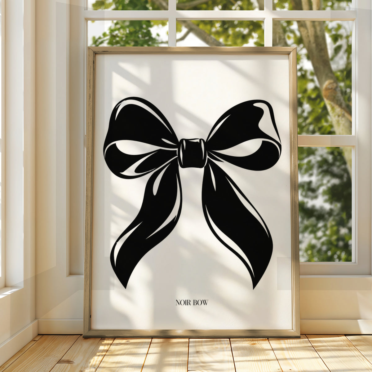 Noir Bow Print, Black and White Poster, Monochrome Wall Art, Minimalist Ribbon Decor