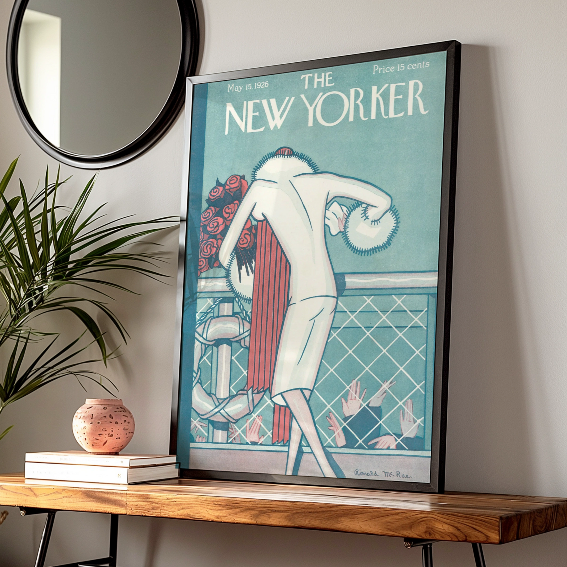 New Yorker Cover May 1926 Poster, Art Deco Woman Rose Bouquet, Vintage Magazine Wall Art