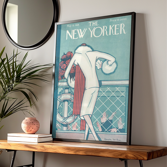 New Yorker Cover May 1926 Poster, Art Deco Woman Rose Bouquet, Vintage Magazine Wall Art