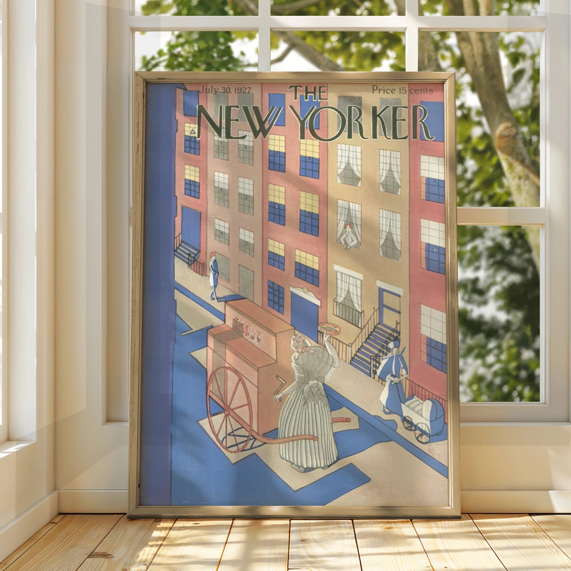 New Yorker Cover July 1927 Vintage Art Poster, NYC Street Scene Art Deco Print