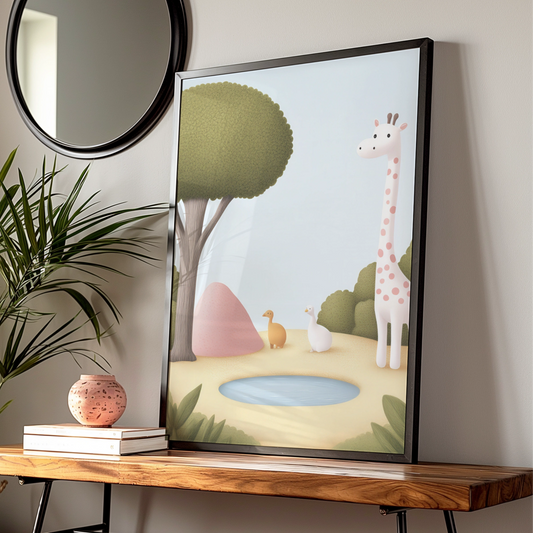 Giraffe Nursery Wall Art, Safari Animal Print, Baby Room Poster, Cute Kids Decor