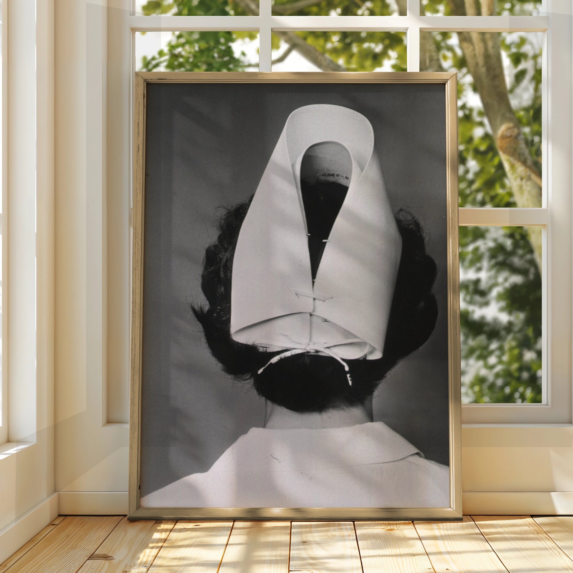 Halloween Nurse Poster, Vintage Black White Horror Print, Creepy Nurse Cap Wall Art