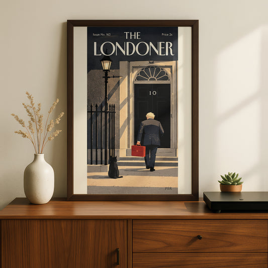 The Londoner Downing Street Poster, Vintage Magazine Cover Wall Art, London Print, Black Cat