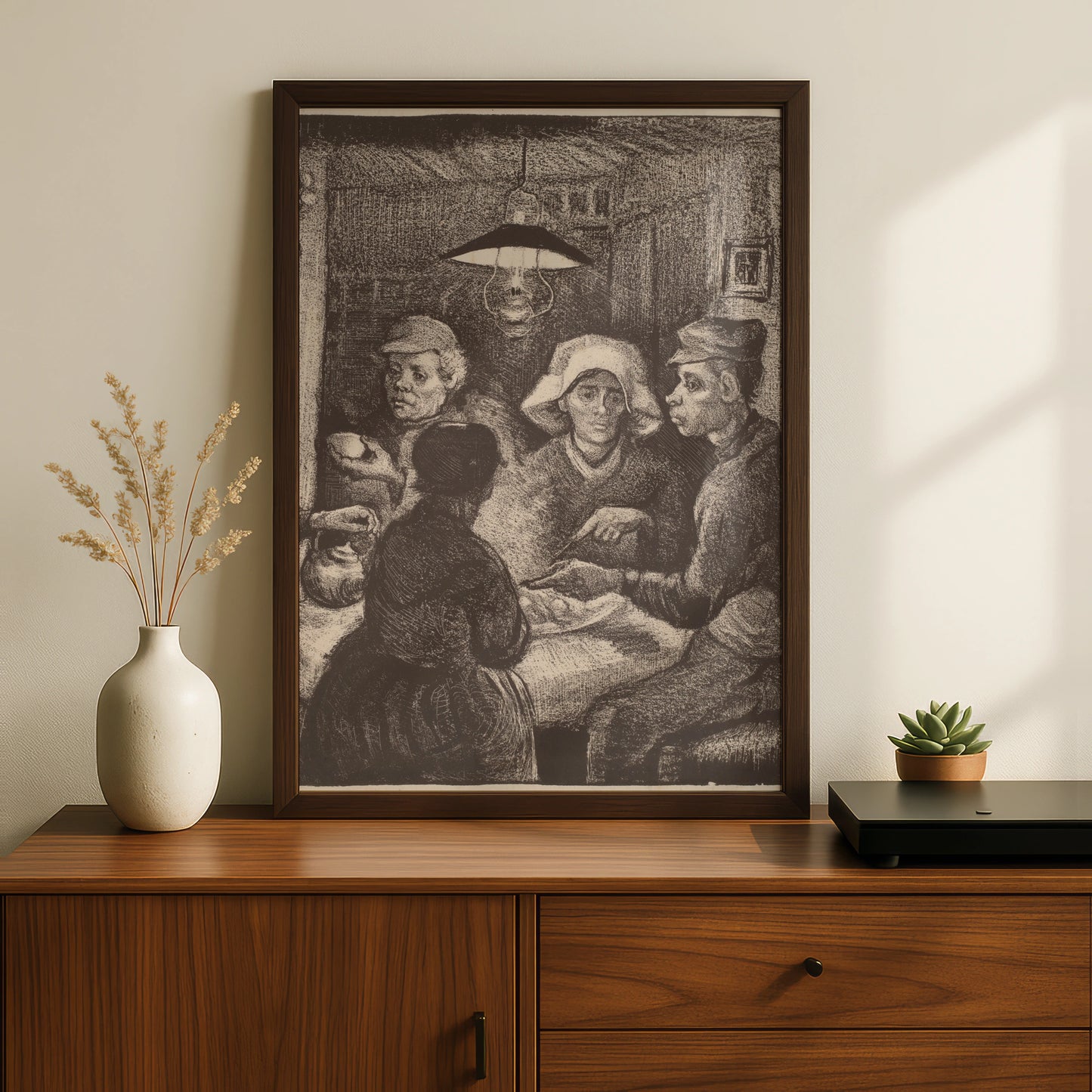 Van Gogh Potato Eaters Print, Dark Sepia Wall Art, Peasant Figures, Vintage Fine Art Poster