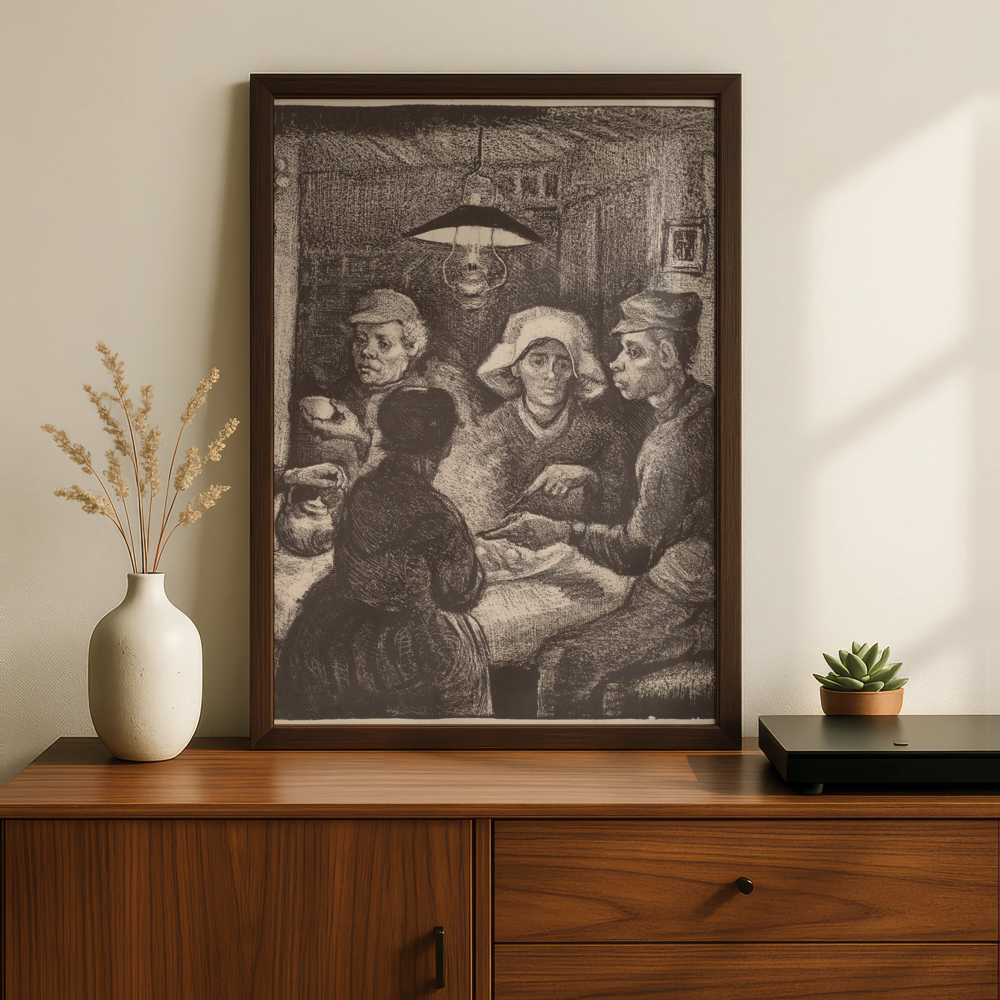 Van Gogh Potato Eaters Print, Dark Sepia Wall Art, Peasant Figures, Vintage Fine Art Poster