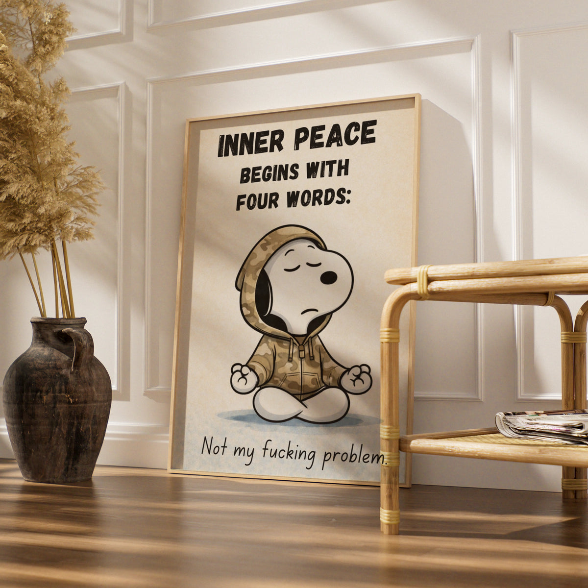 Meditating Dog Cartoon Poster, Funny Quote Print, Quirky Wall Art, Rude Humour Print