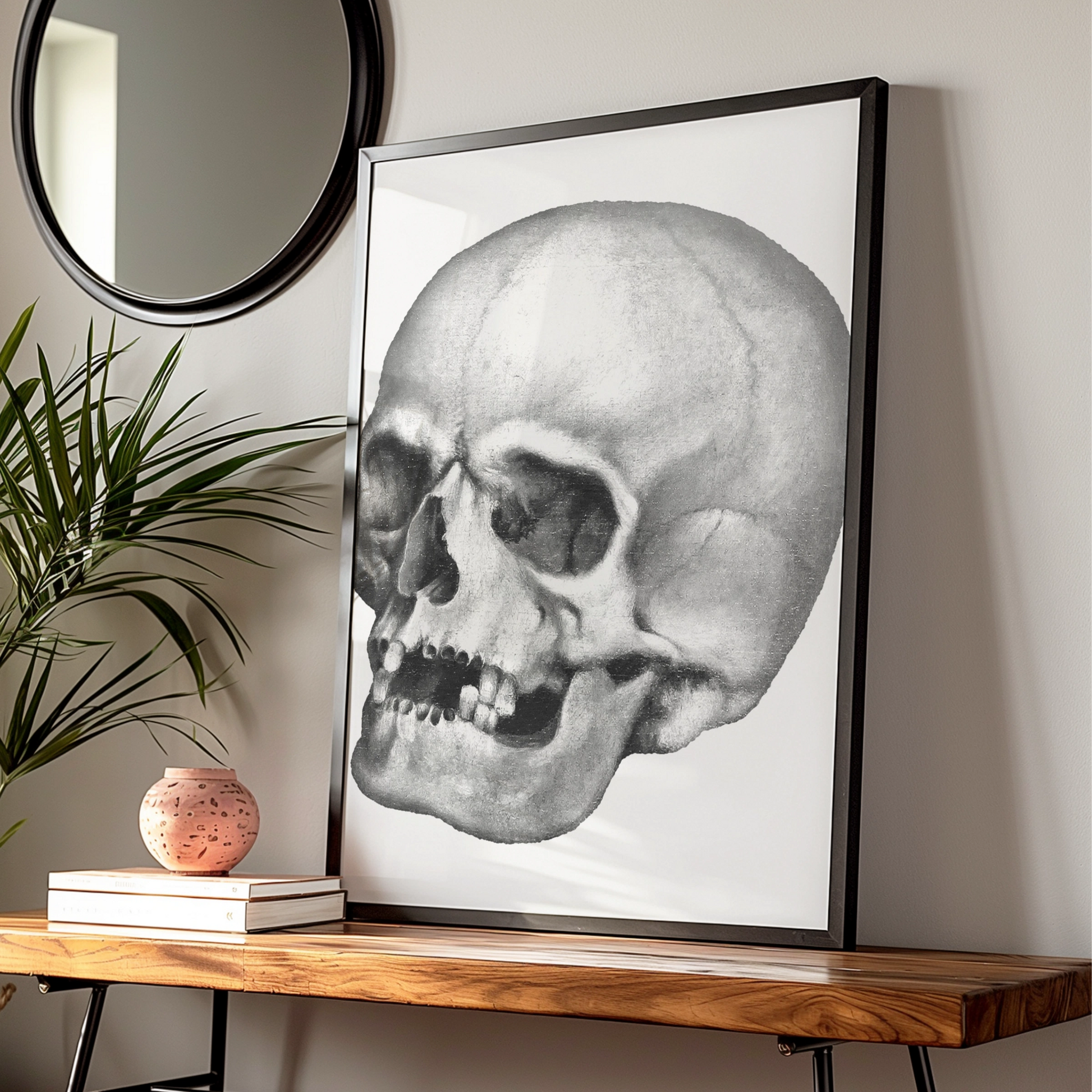Halloween Skull Poster, Gothic Anatomy Wall Art, Dark Monochrome Skull Print, Spooky Decor