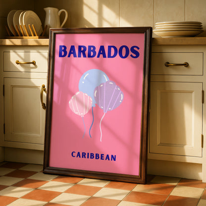 Barbados Travel Poster, Caribbean Wall Art, Retro Pink Print, Unique Holiday Decor