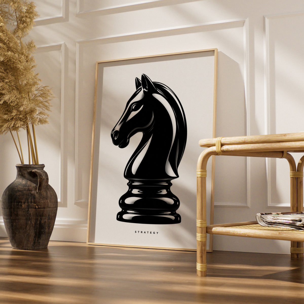 Chess Knight Strategy Print, Monochrome Wall Art, Black and White Minimalist Poster
