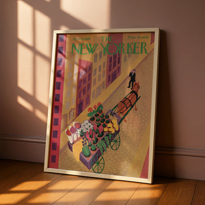 New Yorker 1926 Cover Poster, Vintage Flower Cart Art, Art Deco New York Wall Print