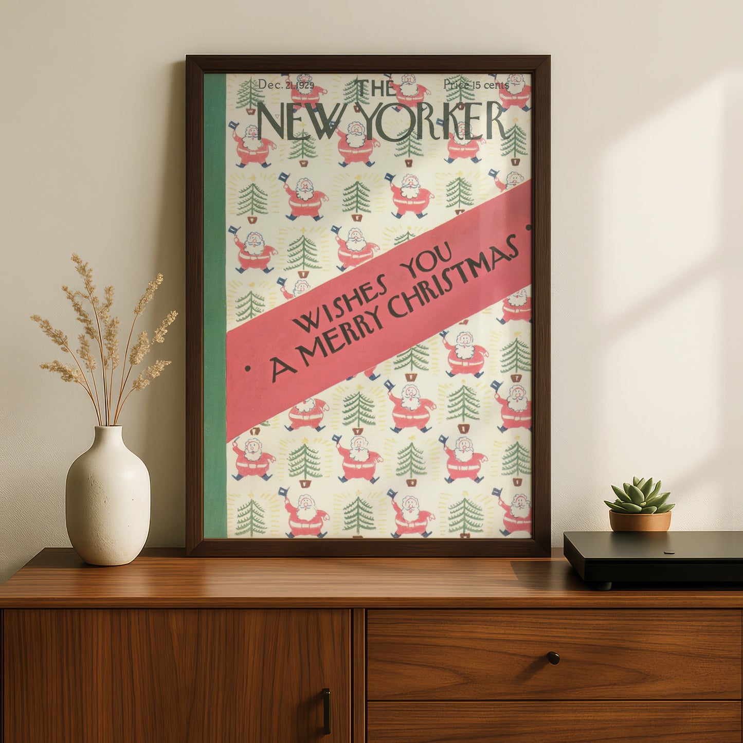 New Yorker Christmas Poster, Vintage 1929 Santa Claus Cover Art, Festive Holiday Wall Art