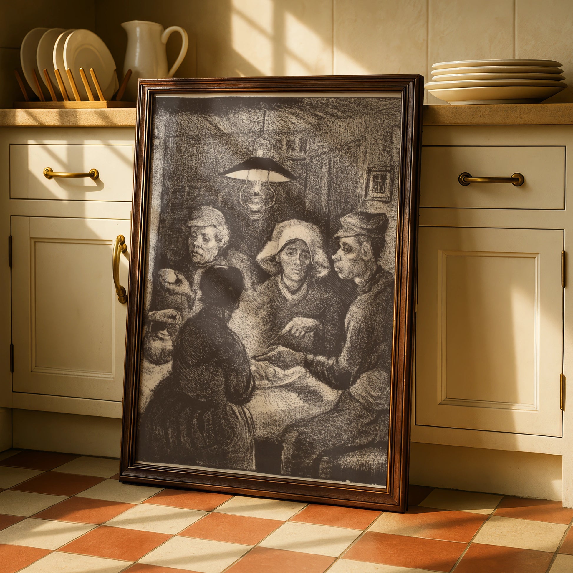 Van Gogh Potato Eaters Print, Dark Sepia Wall Art, Peasant Figures, Vintage Fine Art Poster