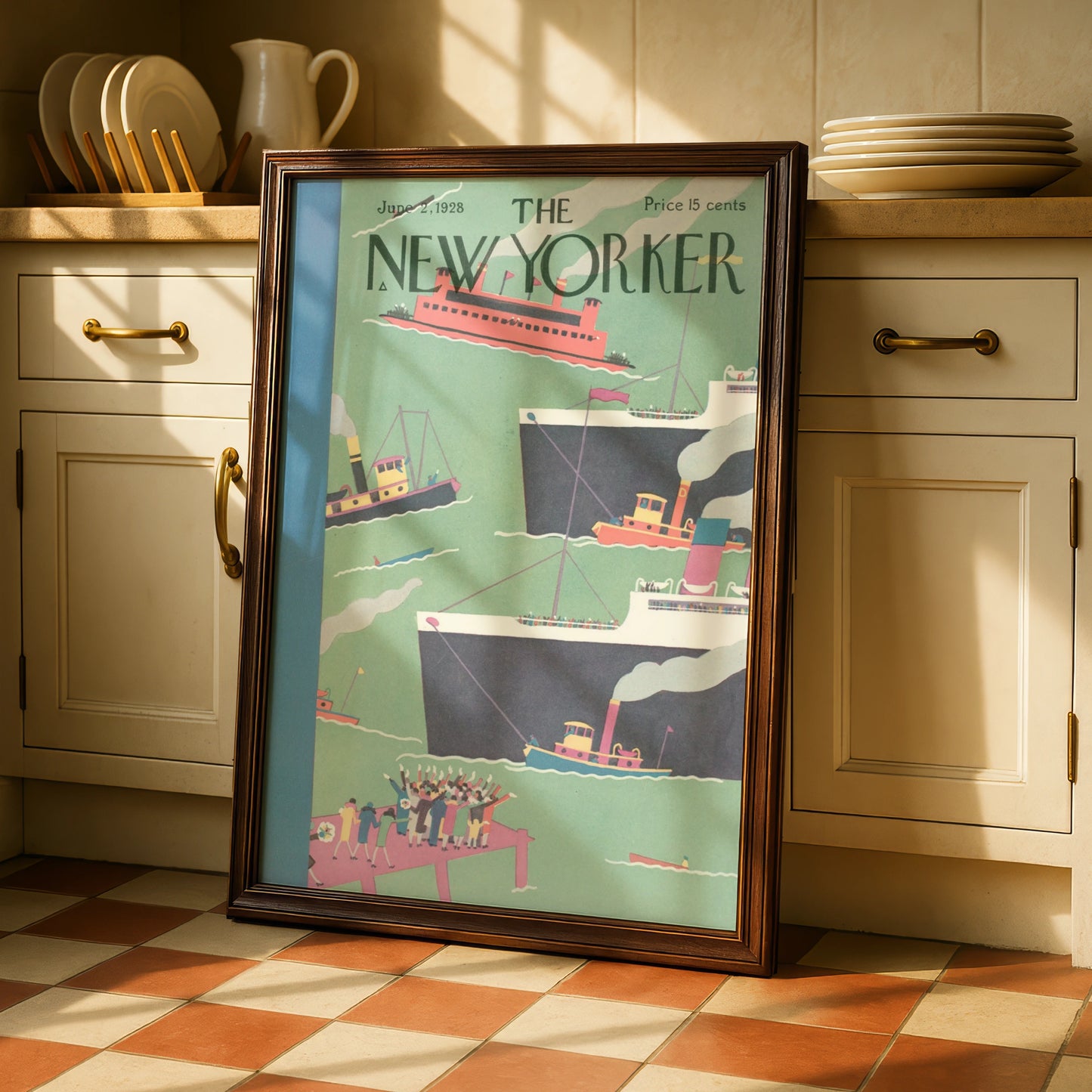 New Yorker 1928 Cover Poster, Vintage Harbour Ships Art, Art Deco Wall Print
