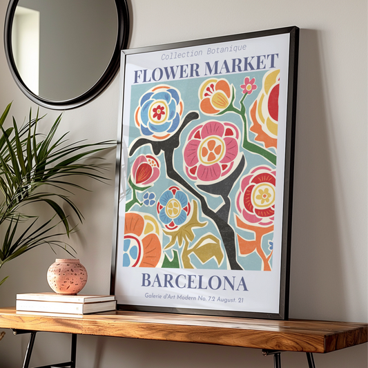 Flower Market Barcelona Maximalist Poster, Botanical Floral Wall Art, Colourful Bold Print