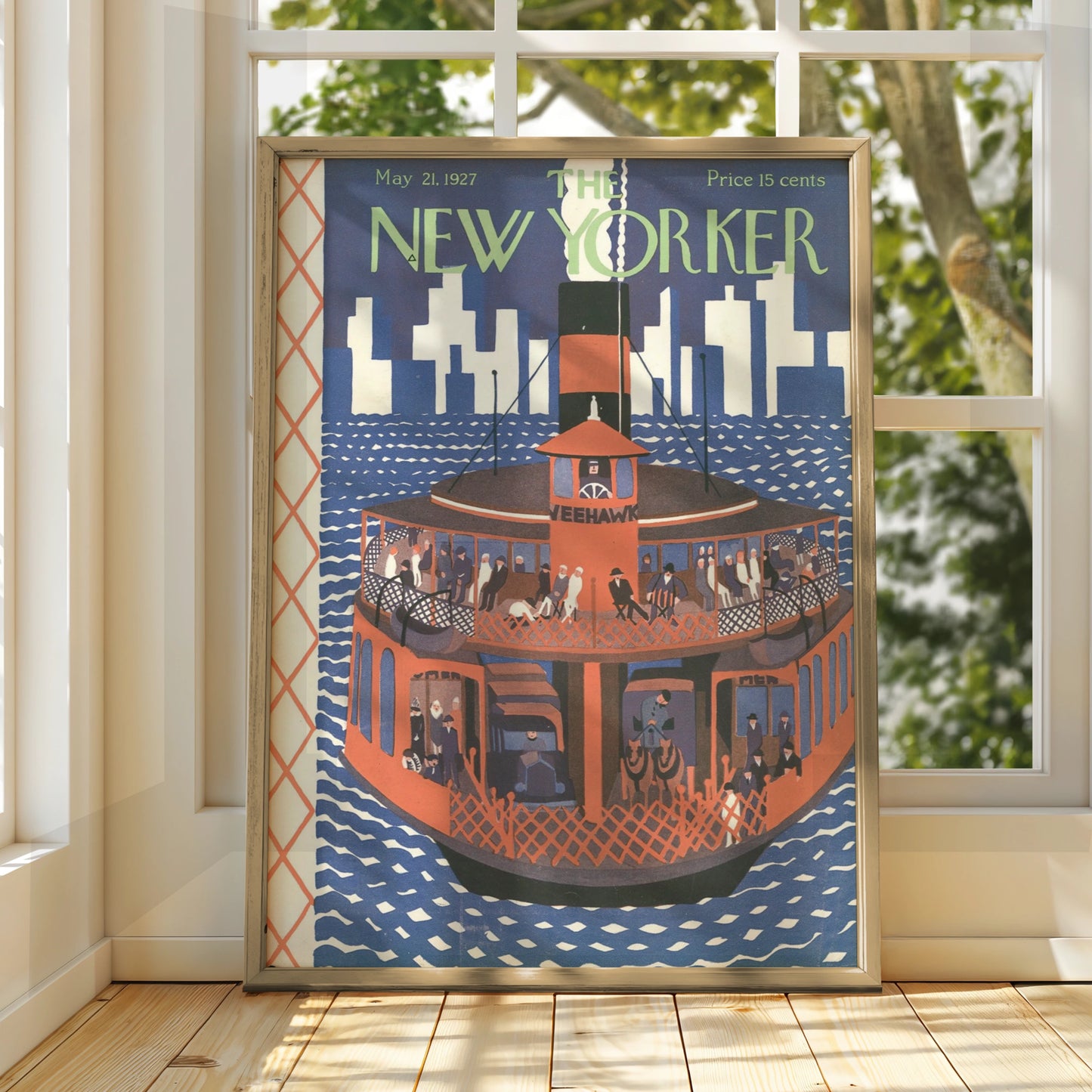 The New Yorker May 1927 Ferry Boat Poster, Vintage NYC Skyline Wall Art Print