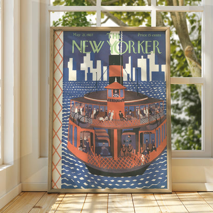 The New Yorker May 1927 Ferry Boat Poster, Vintage NYC Skyline Wall Art Print