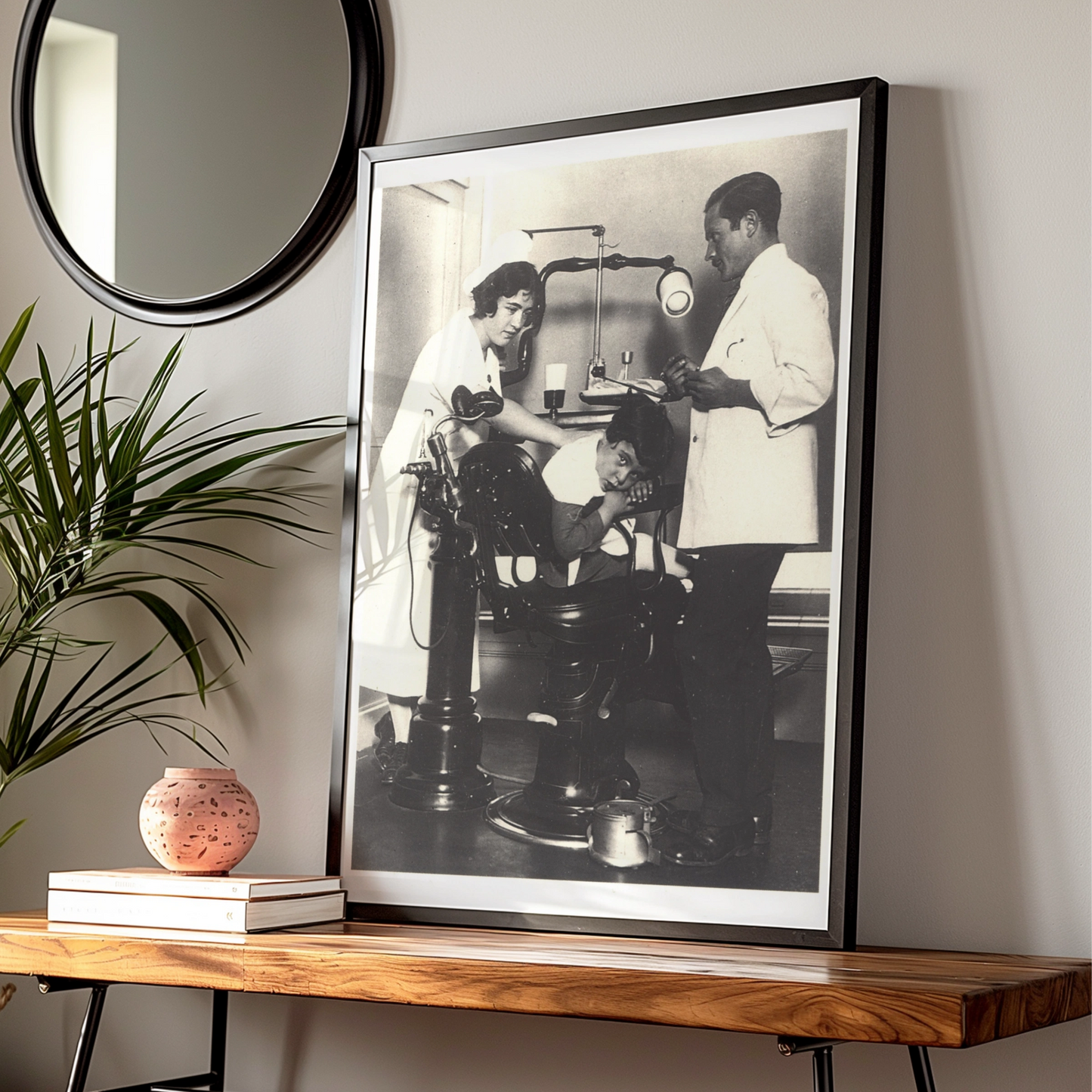 Vintage Dentist Poster, Retro Dental Chair Print, Black White Halloween Spooky Wall Art