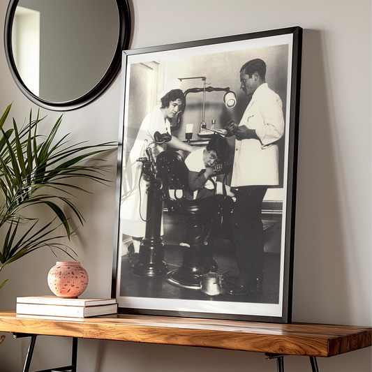 Vintage Dentist Poster, Retro Dental Chair Print, Black White Halloween Spooky Wall Art