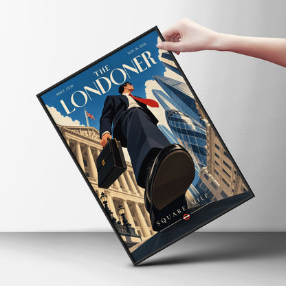 London Square Mile Poster, Retro Magazine Cover Wall Art, City of London Gherkin Print, Office