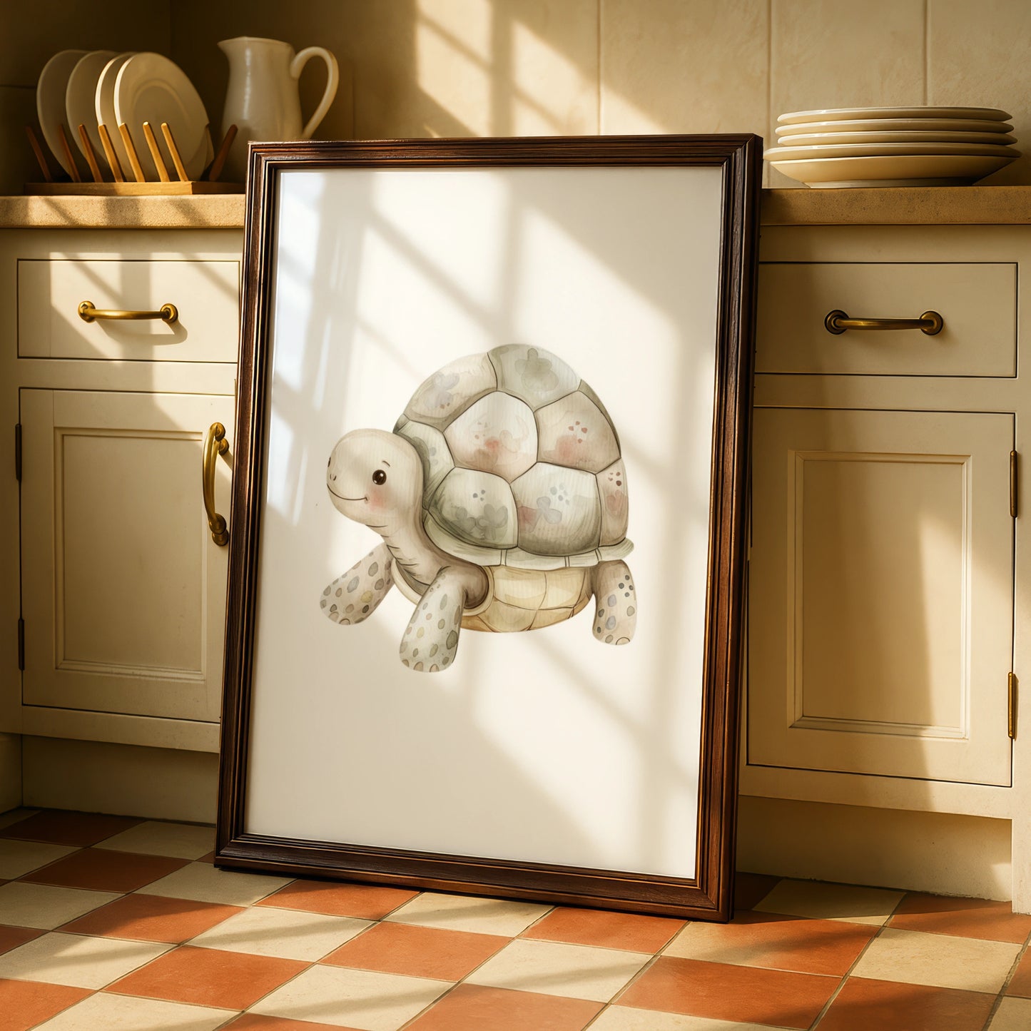 Cute Turtle Nursery Wall Art, Baby Animal Poster, Watercolour Tortoise Print for Kids Room