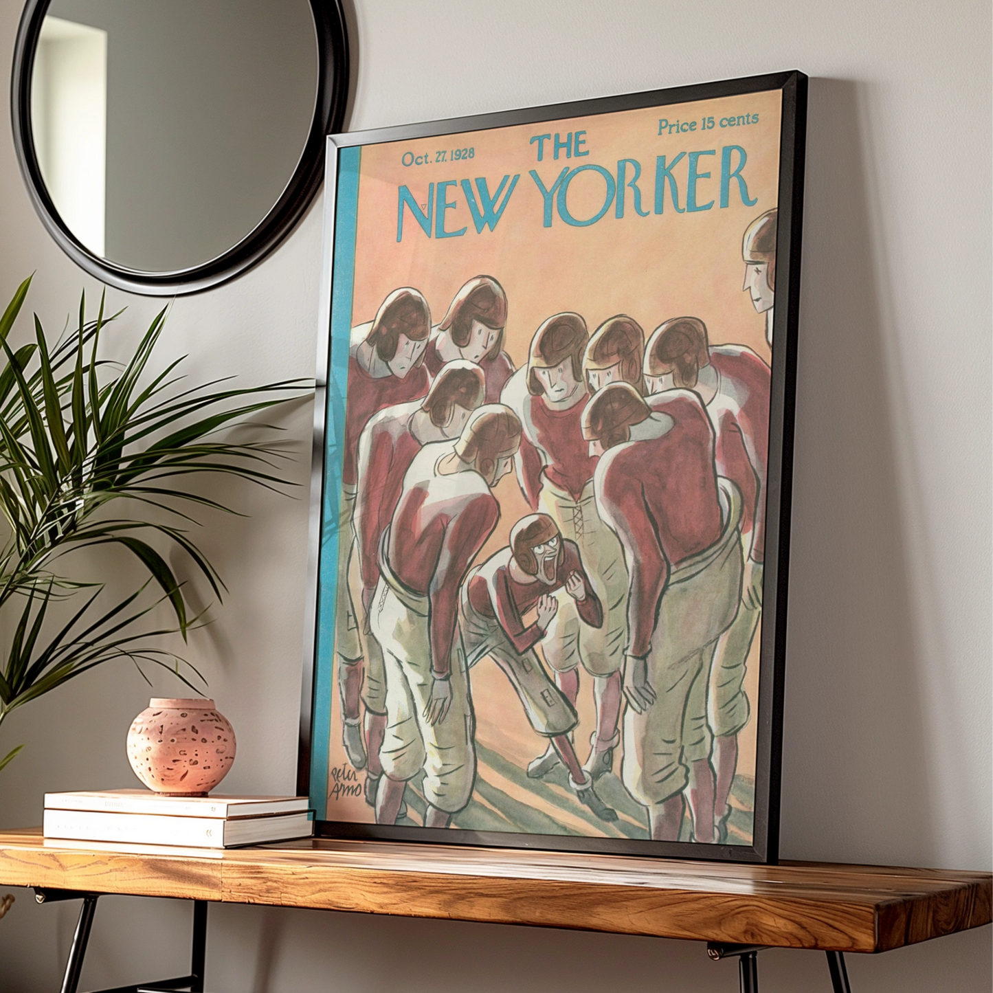 The New Yorker October 1928 Football Huddle Cover Art Poster, Vintage Sports Wall Art
