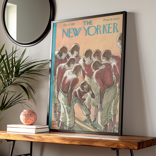The New Yorker October 1928 Football Huddle Cover Art Poster, Vintage Sports Wall Art