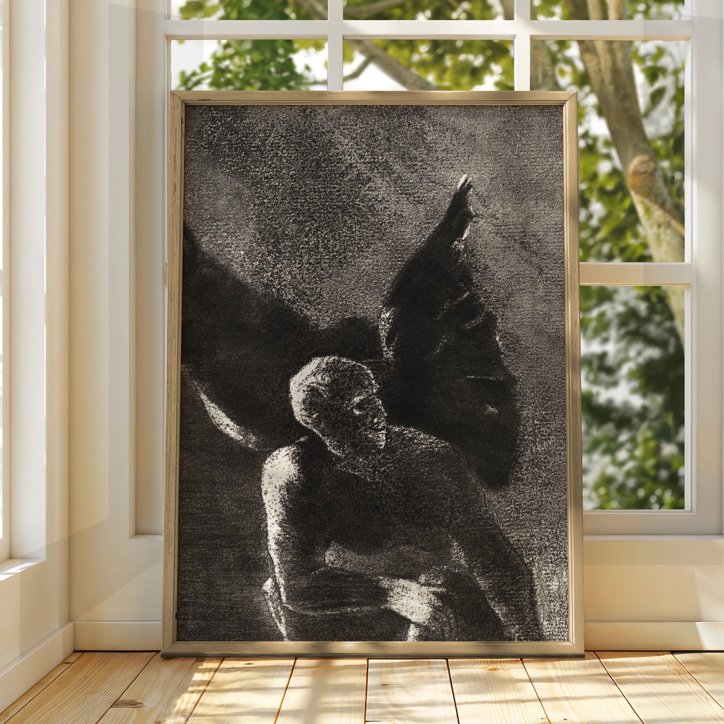 Dark Winged Demon Halloween Art Print, Gothic Black Wall Poster, Occult Fallen Angel
