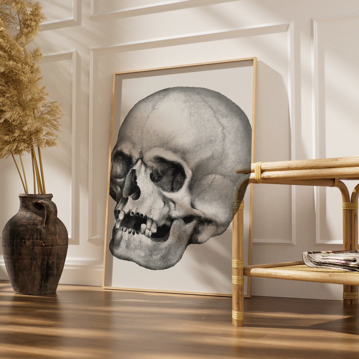 Halloween Skull Poster, Gothic Anatomy Wall Art, Dark Monochrome Skull Print, Spooky Decor
