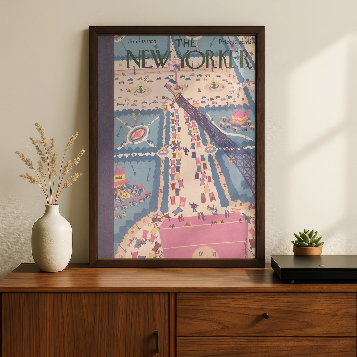 New Yorker Cover June 1929 Paris Eiffel Tower Art Poster, Vintage French Art Deco Print