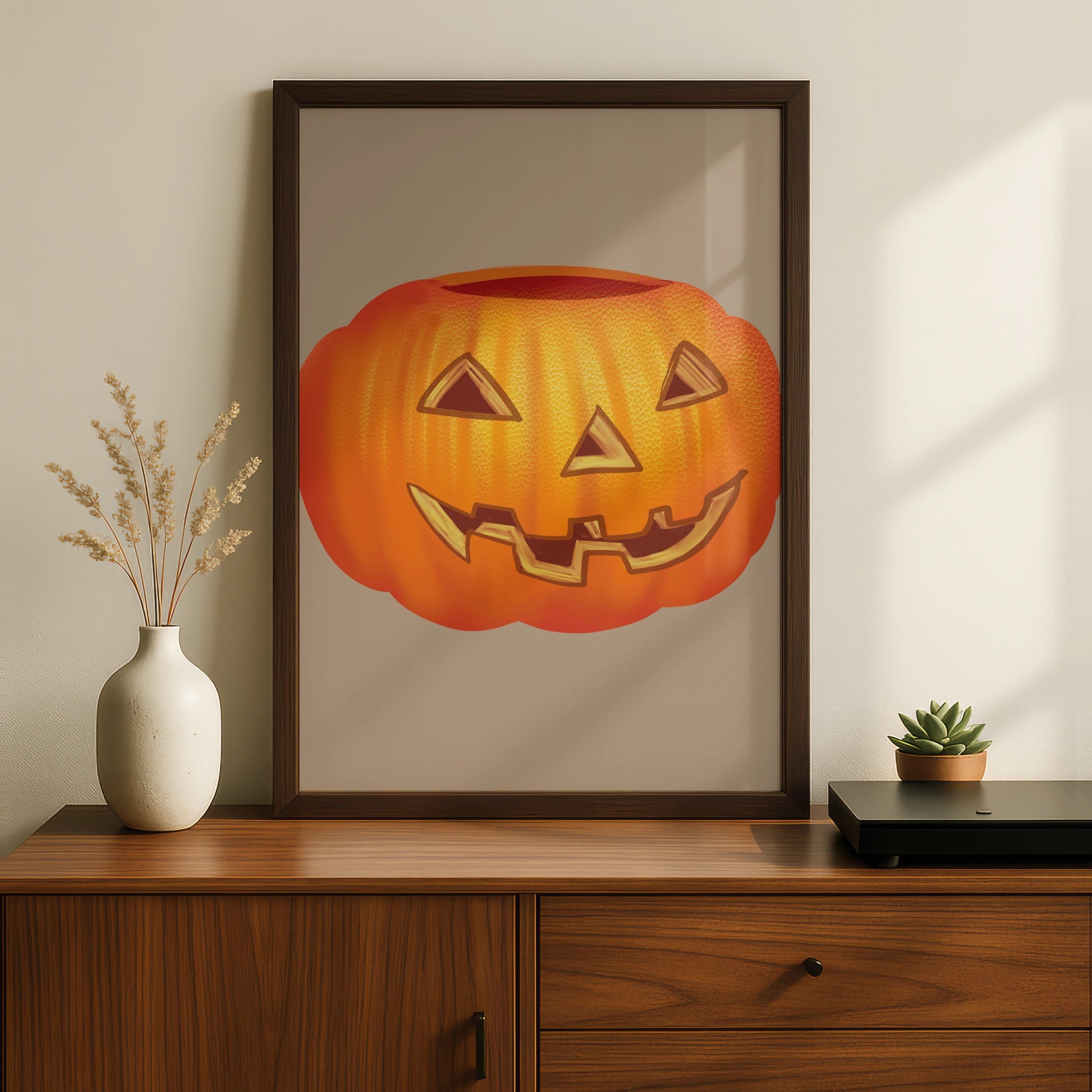 Halloween Pumpkin Wall Art, Jack O Lantern Poster, Spooky Orange Autumn Print