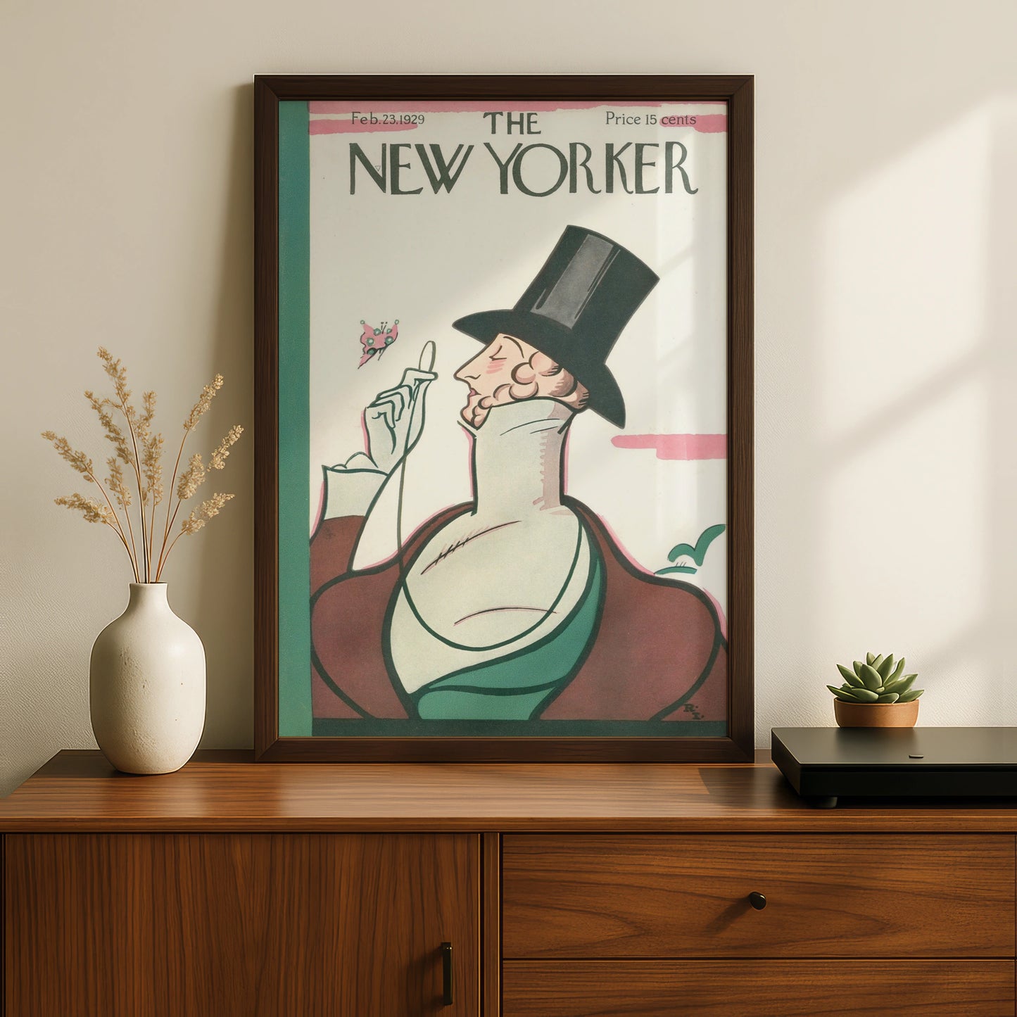 New Yorker 1929 Vintage Cover Poster, Top Hat Gentleman Butterfly Art Print