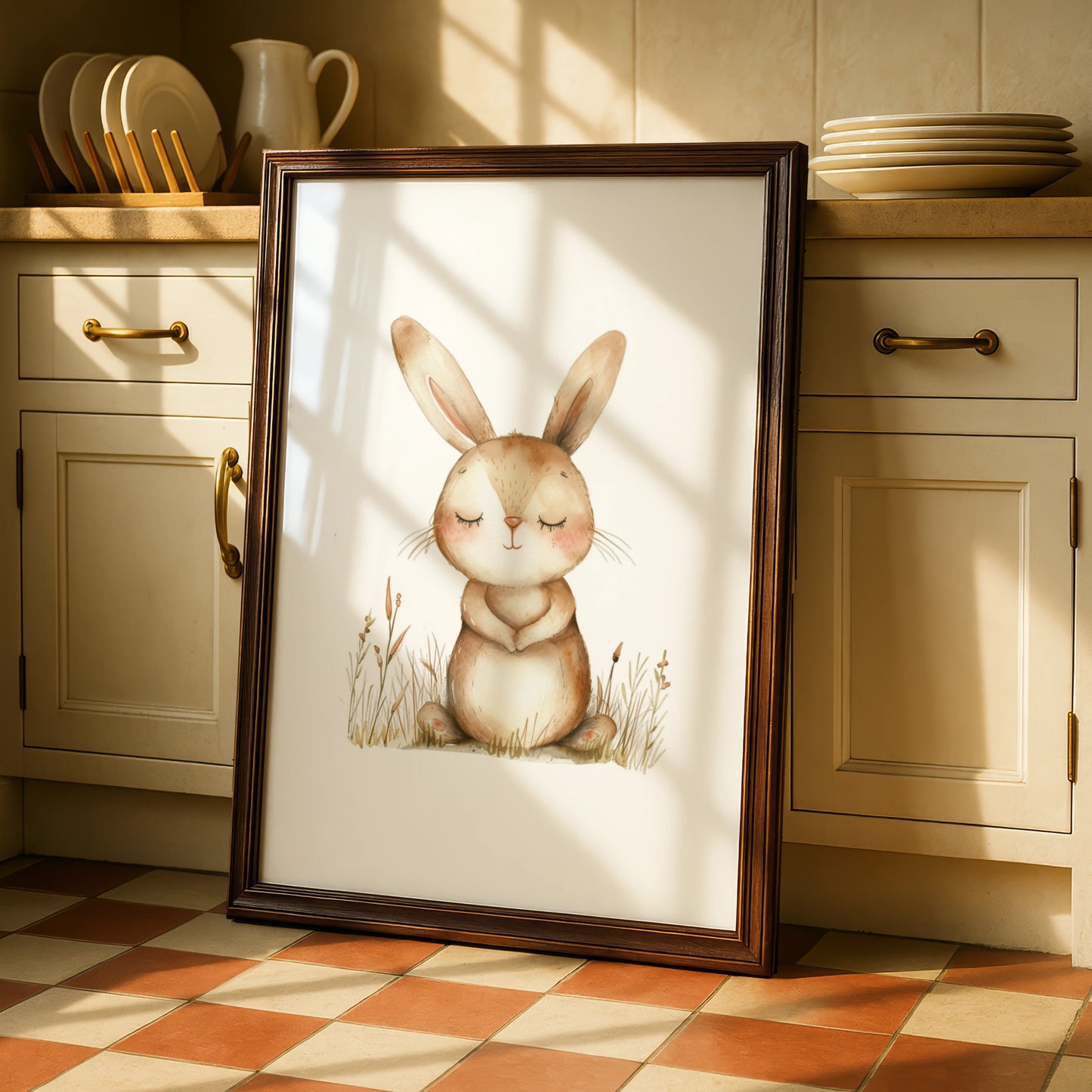 Nursery Bunny Rabbit Poster, Watercolour Baby Wall Art, Cute Rabbit Print, Kids Room Decor