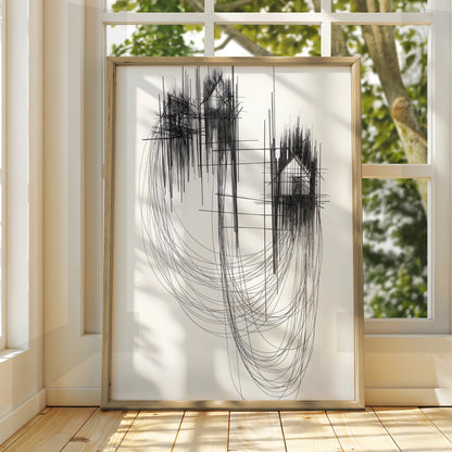 Abstract Line Art Print, Modern Monochrome Wall Art, Black White Geometric Poster