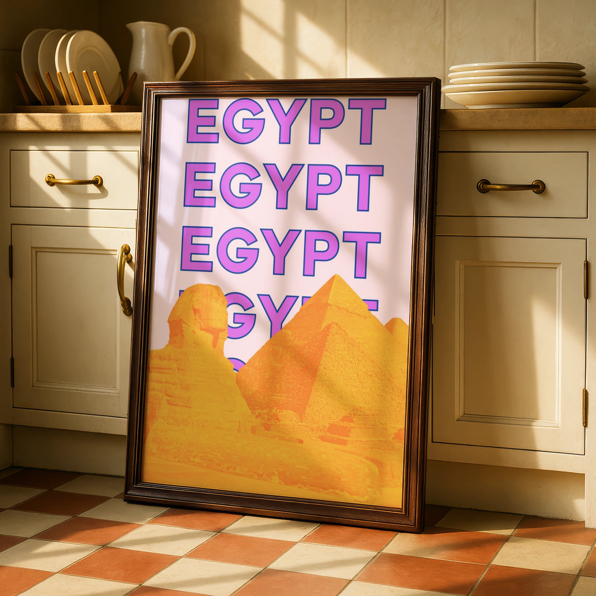 Egypt Travel Poster, Pyramids Sphinx Wall Art, Retro Bold Print, Egyptian Pop Art Decor