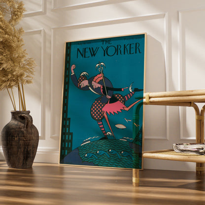 The New Yorker August 1926 Cover Poster, Art Deco Harlequin Teal Vintage Wall Art