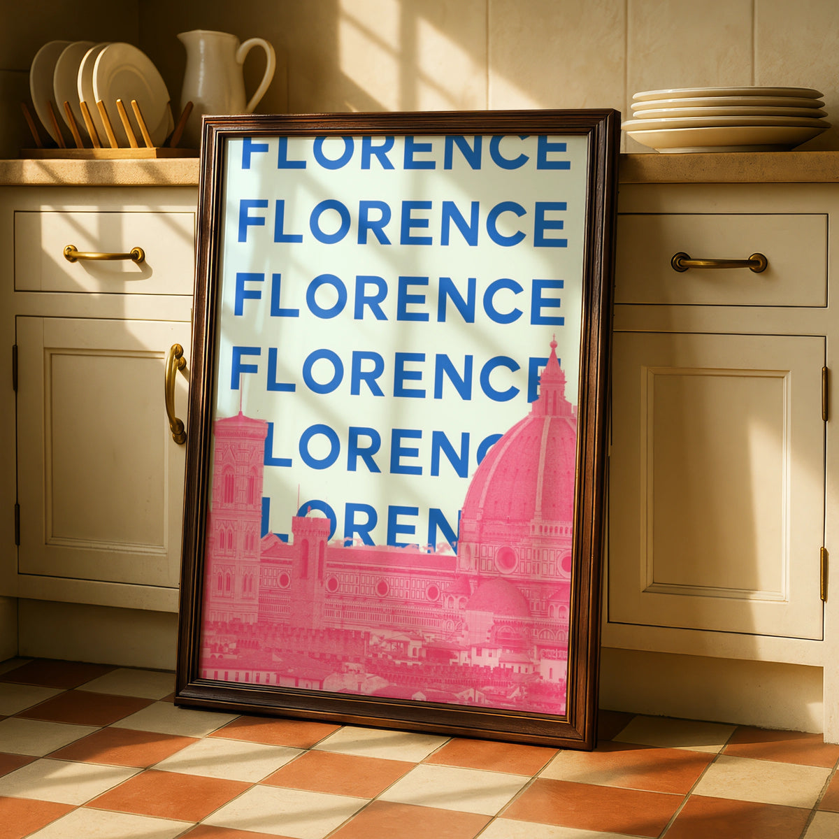 Florence Italy Travel Poster, Retro Wall Art, Tuscany City Print, Bold Typography Decor