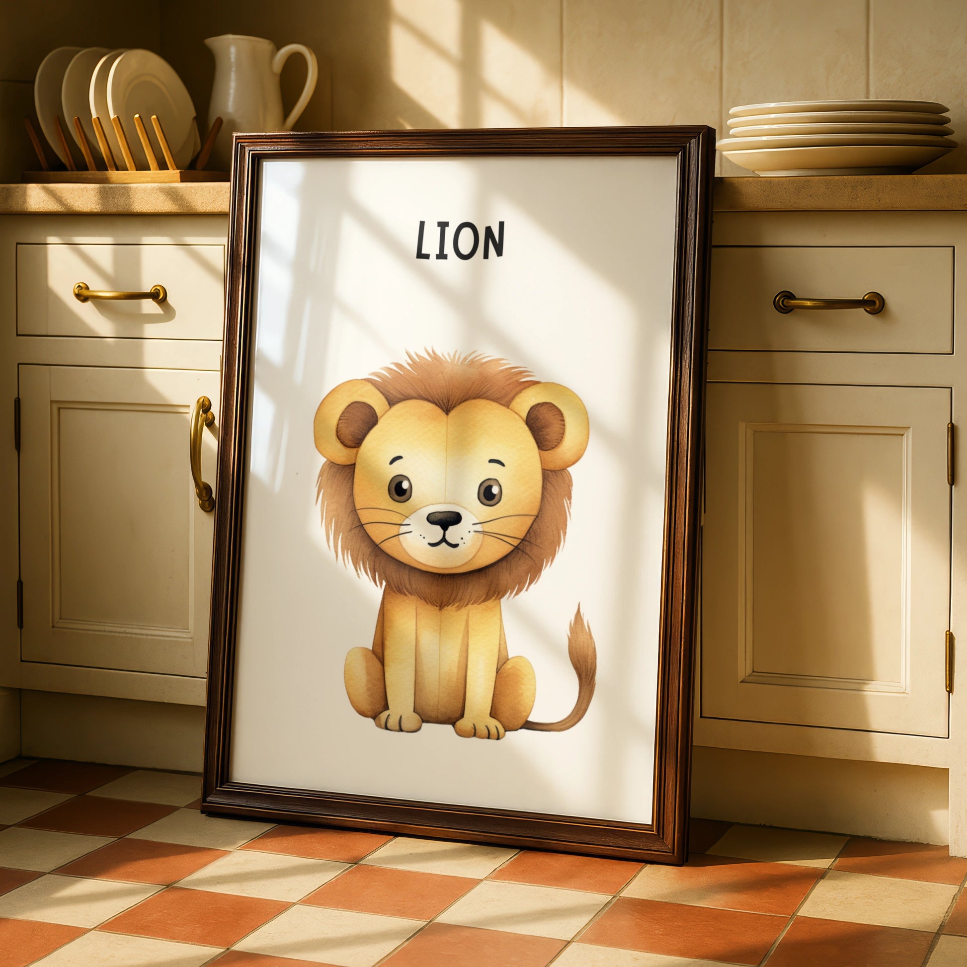 Lion Nursery Wall Art, Cute Animal Poster for Baby Room, Kids Safari Print