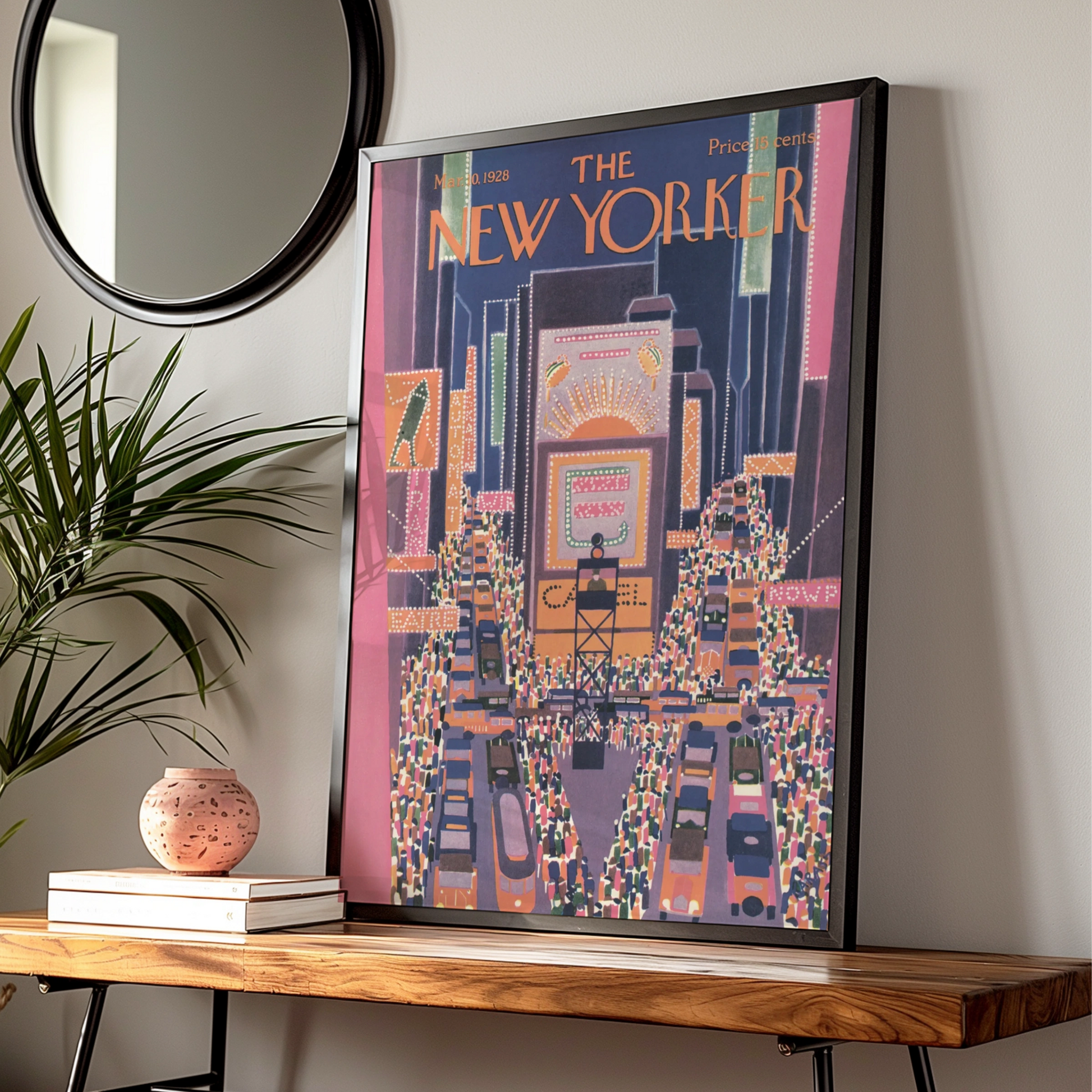 New Yorker 1928 Times Square Poster, Vintage NYC Art Print, Art Deco New York Wall Art