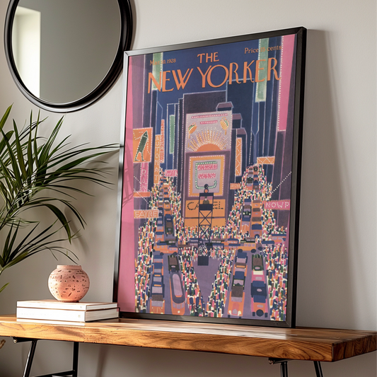 New Yorker 1928 Times Square Poster, Vintage NYC Art Print, Art Deco New York Wall Art