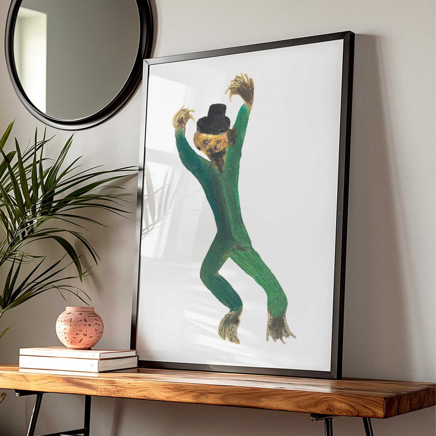 Halloween Monster Poster, Dancing Creature Art Print, Spooky Green Wall Art, Witchy Horror Decor