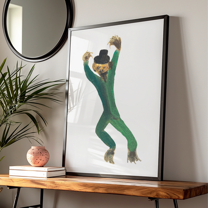 Halloween Monster Poster, Dancing Creature Art Print, Spooky Green Wall Art, Witchy Horror Decor