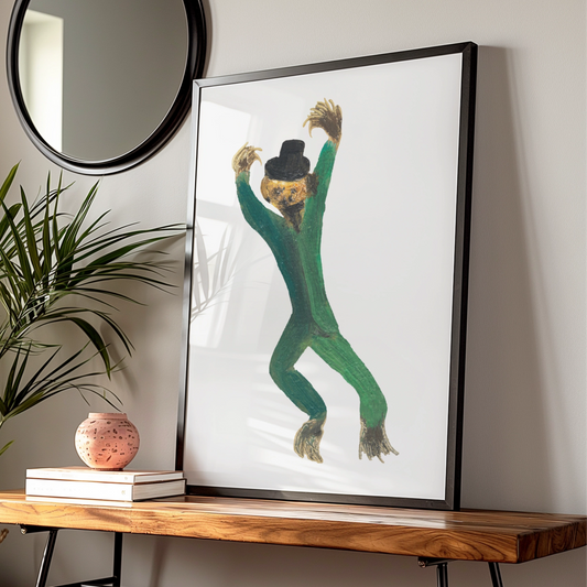 Halloween Monster Poster, Dancing Creature Art Print, Spooky Green Wall Art, Witchy Horror Decor