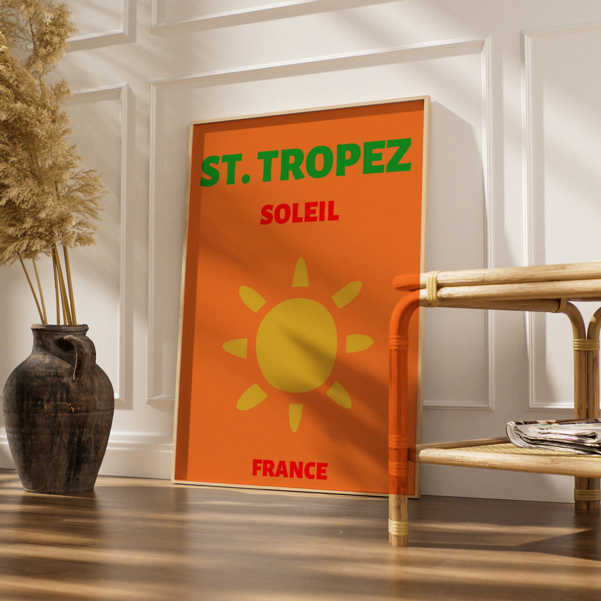 St Tropez Travel Poster, France Wall Art, Retro Sun Print, French Riviera Decor