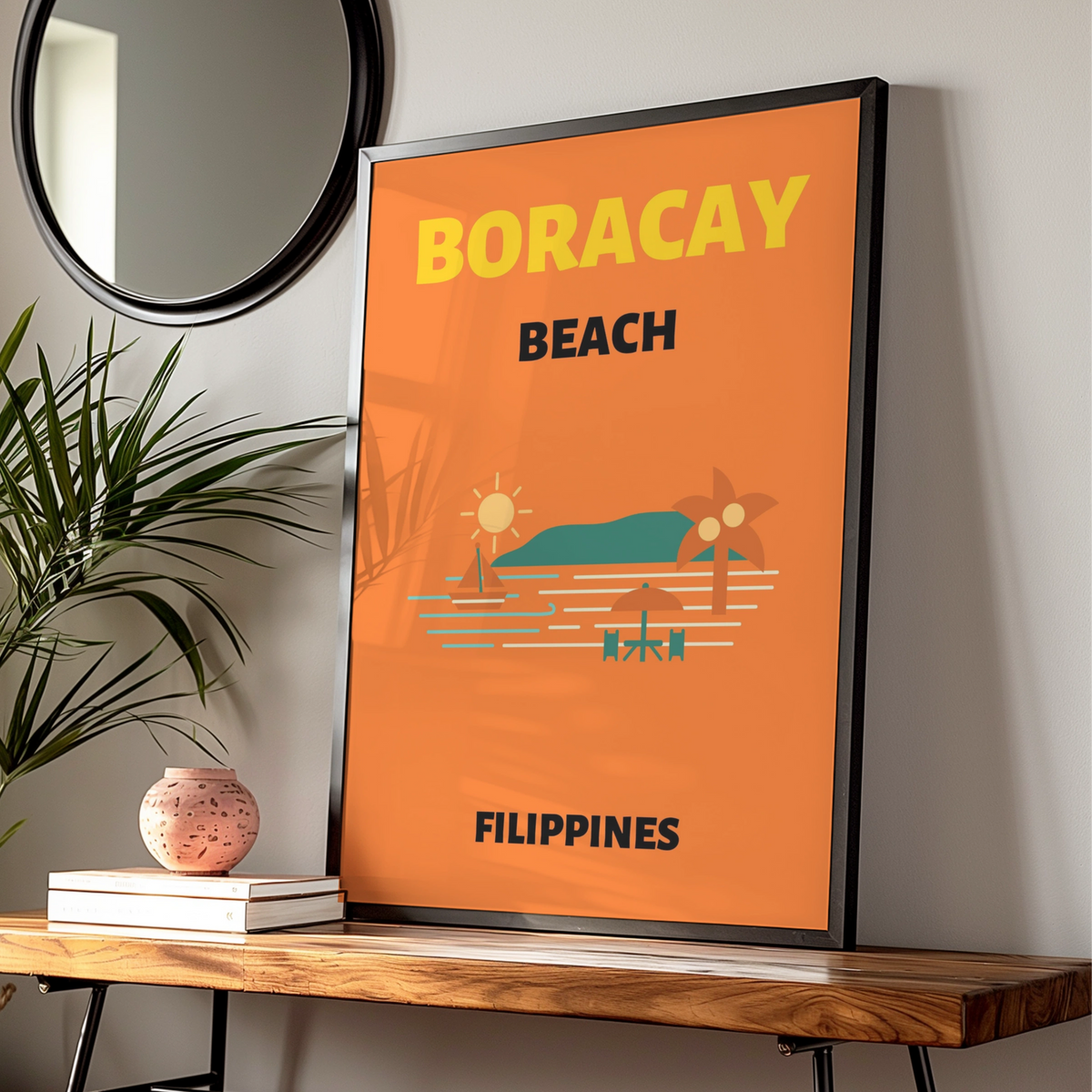 Boracay Beach Philippines Travel Poster, Retro Tropical Wall Art, Vintage Island Print