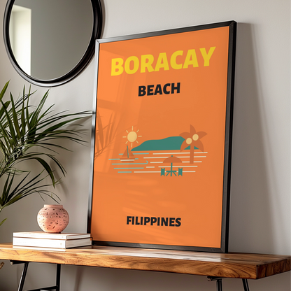 Boracay Beach Philippines Travel Poster, Retro Tropical Wall Art, Vintage Island Print