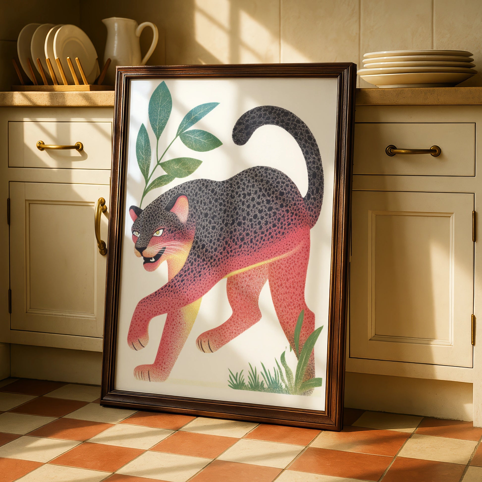 Black Panther Nursery Wall Art, Colourful Jungle Cat Print, Kids Room Poster