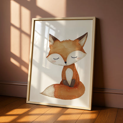 Woodland Fox Nursery Wall Art, Watercolour Fox Poster, Baby Animal Print, Kids Room Decor