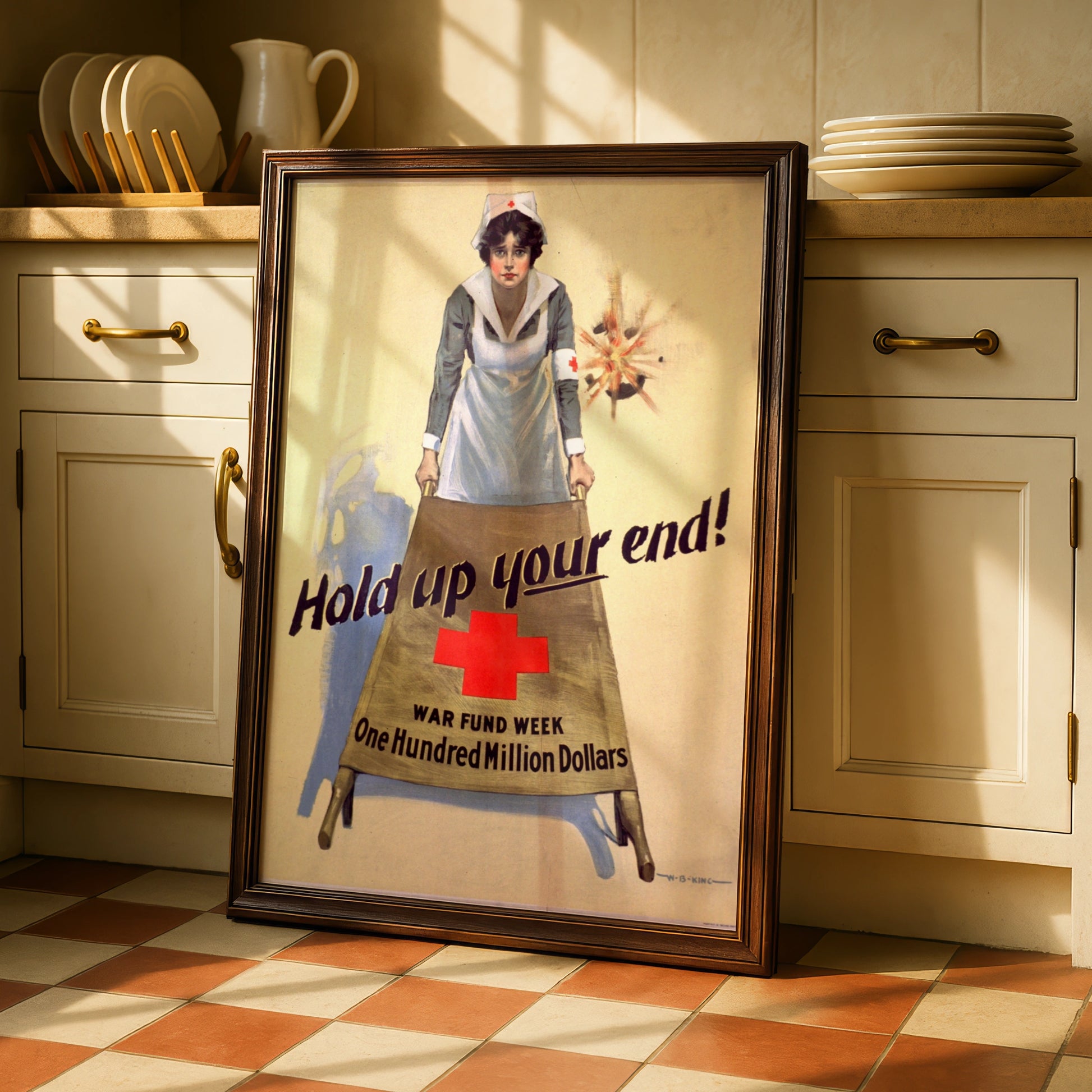 WWI Red Cross Nurse Vintage War Poster, Hold Up Your End, WW1 Propaganda Wall Art
