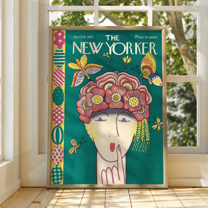 The New Yorker April 1927 Vintage Cover Poster, Floral Hat Lady, Retro Wall Art