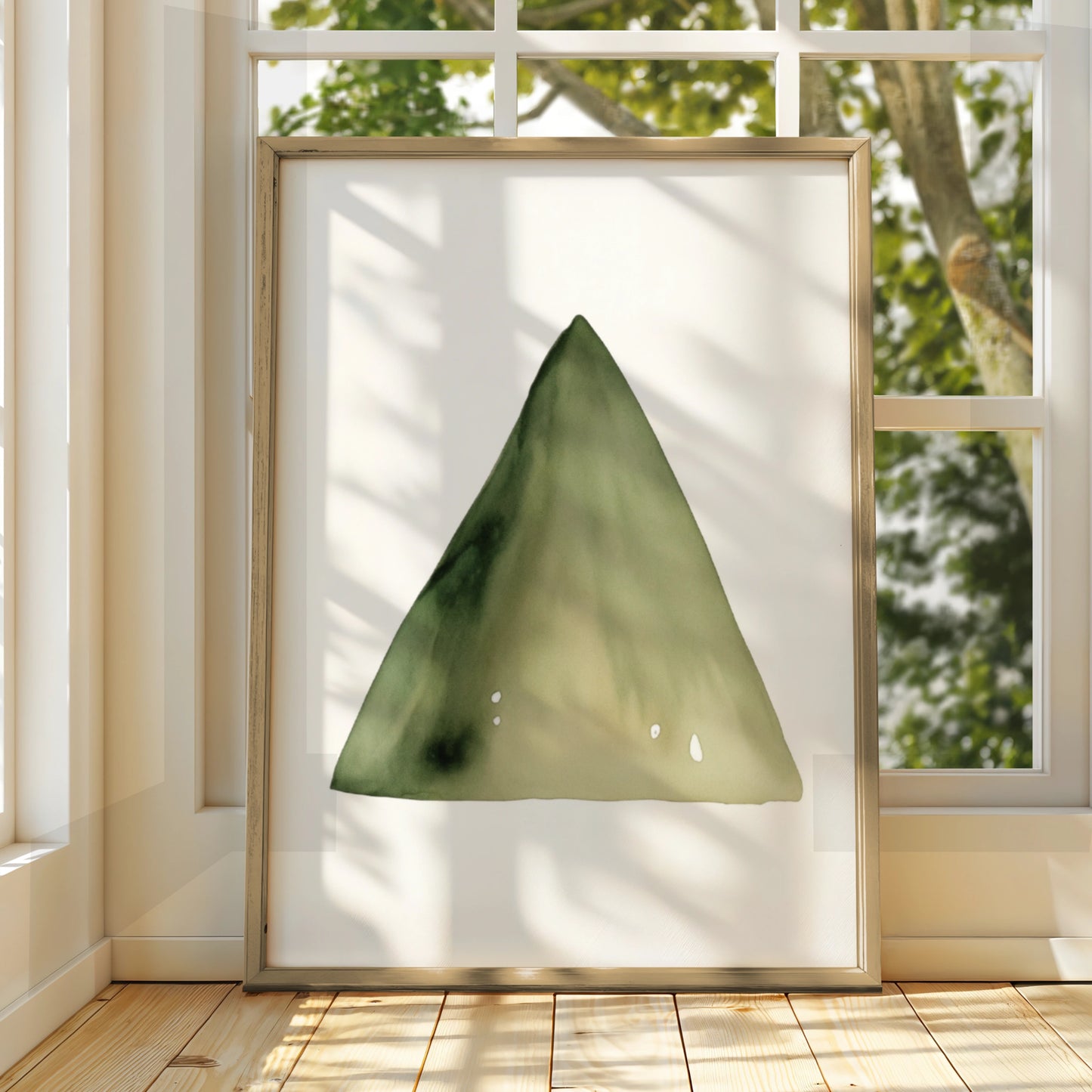Green Watercolour Triangle Nursery Wall Art, Sage Shape Print, Baby Room Poster